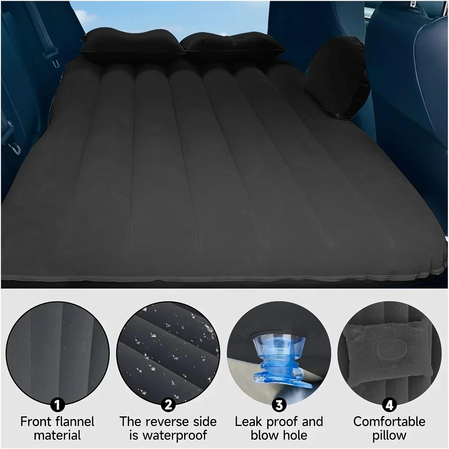 Car Air Bed Car Travel Bed Automatic Air Mattress Sleeping Pad Inflatable Backseat Outdoor Cushions Camping Sofa Universal(Blue)