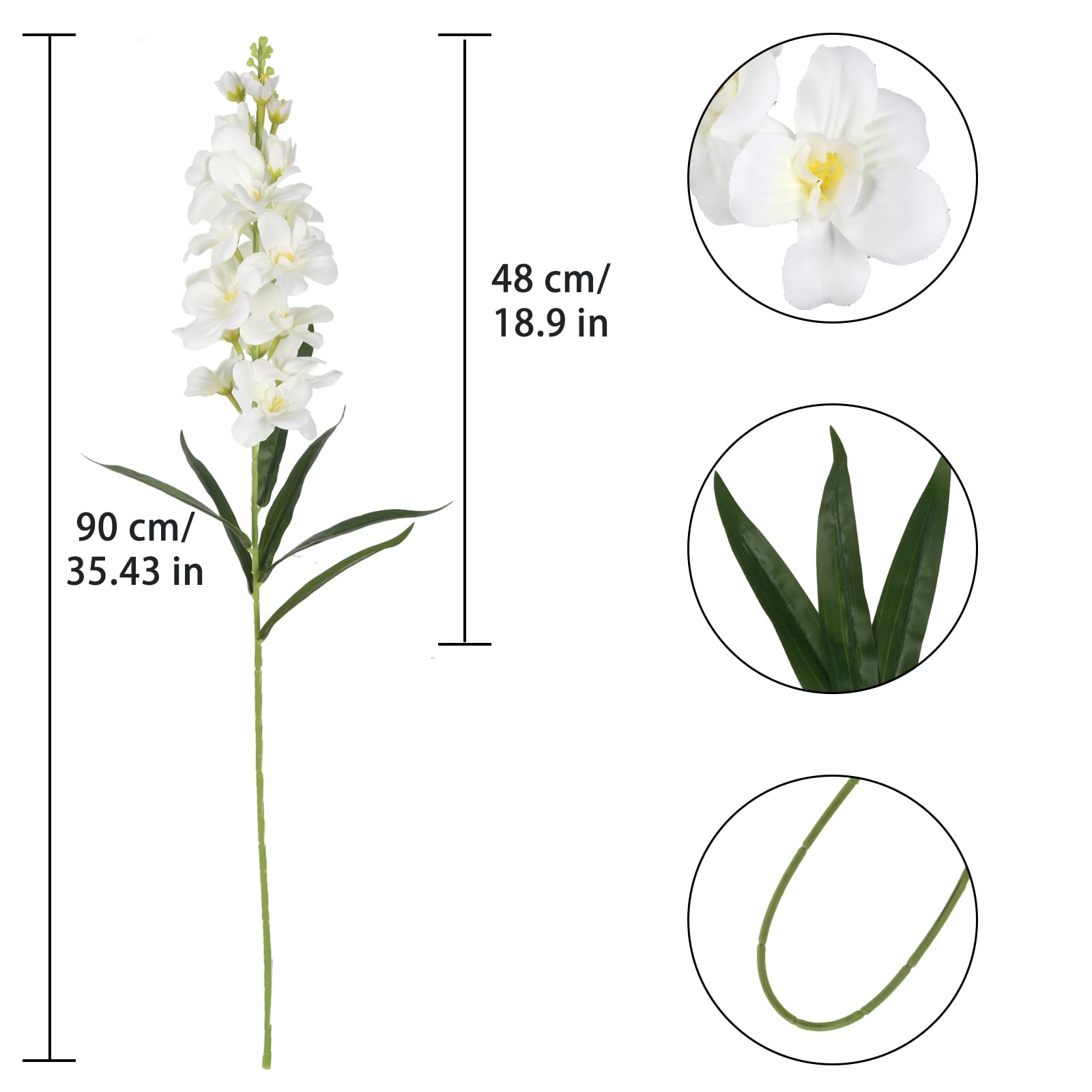 ICBOX Delphinium Artificial Flowers,6PCS White Flowers 35.43'' Larkspur Artificial Flower Long Stem Flowers for Tall Vase Wedding Party Table Centerpieces Home Decor(White)