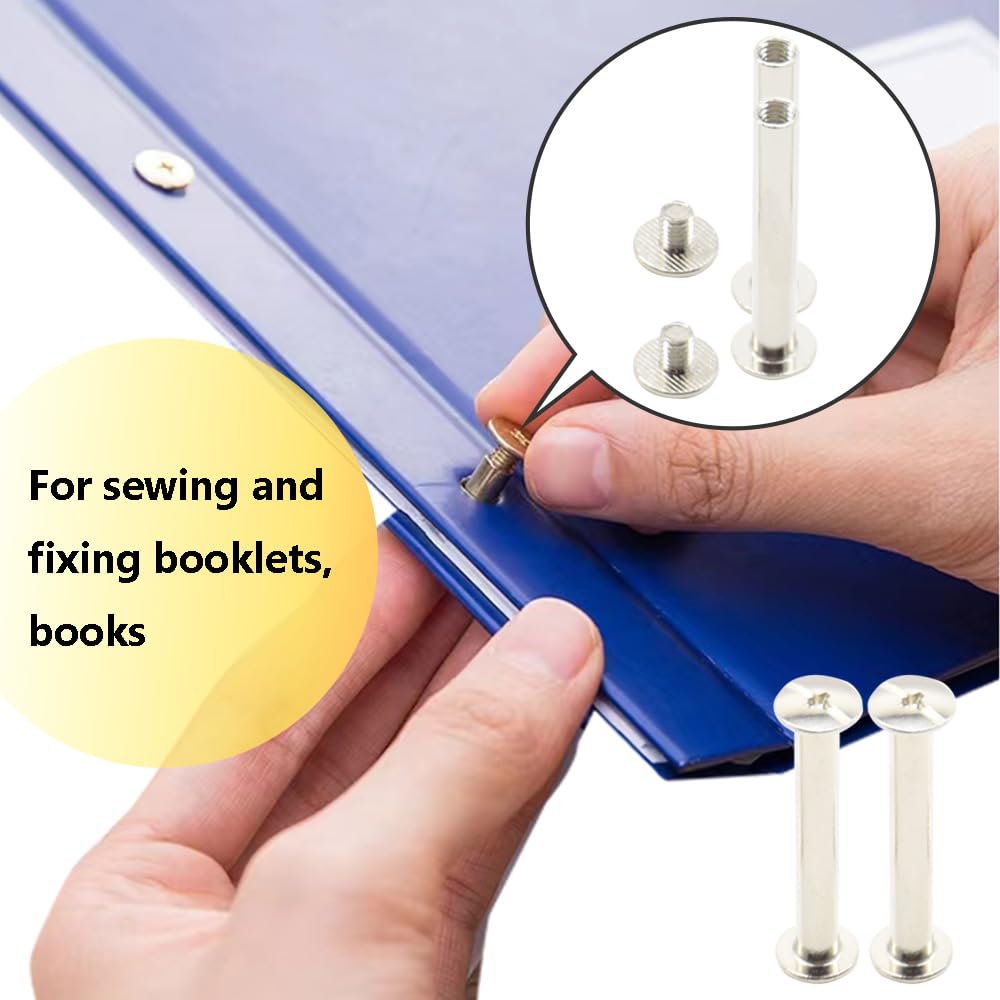 Hocansen 25 Set Chicago Screws M5x35mm Leather Screw Nail Rivet Chicago Bolts Button Metal Binding Screws Posts Round Flat Head Stud Screw for Leather Craft and Bookbinding (M5*35mm/ZBD) - Image 4