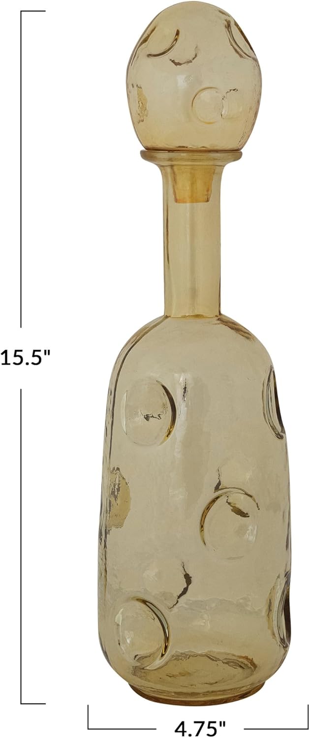 Creative Co-Op 1.75-Quart Organic Shaped Glass Decanter with Stopper, Amber