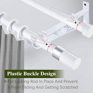 Curtain Pole Brackets, 4 Pack Double Curtain Pole Bracket 28mm Heavy Duty Curtain Rail Brackets White Curtain Pole Holder Support Hooks for Drapery Rod
