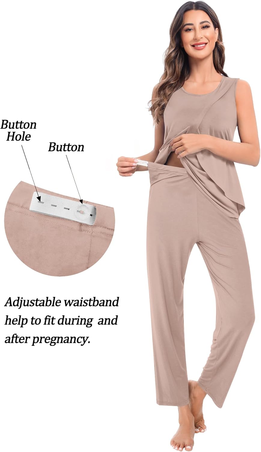 SWOMOG Maternity Nursing Robe Set 3 PCS Postpartum Breastfeeding Pajamas Hospital Pregnancy Pjs Double Layer Lounge Set - Image 3