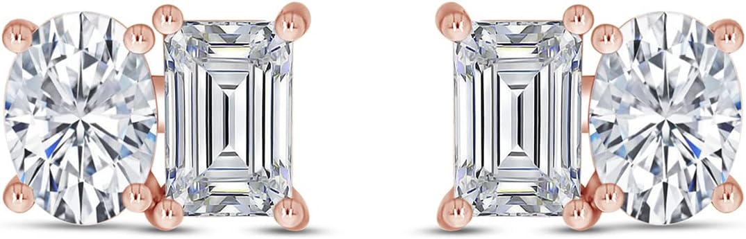 SAVEARTH DIAMONDS Women's Earring, Lab Grown Diamond Oval And Emerald Shape Push Back Stud Earring For Women In 10K Or 14K Solid Gold Jewelry (Color: G-H, Clarity: VS-SI, 2.03 Ct)