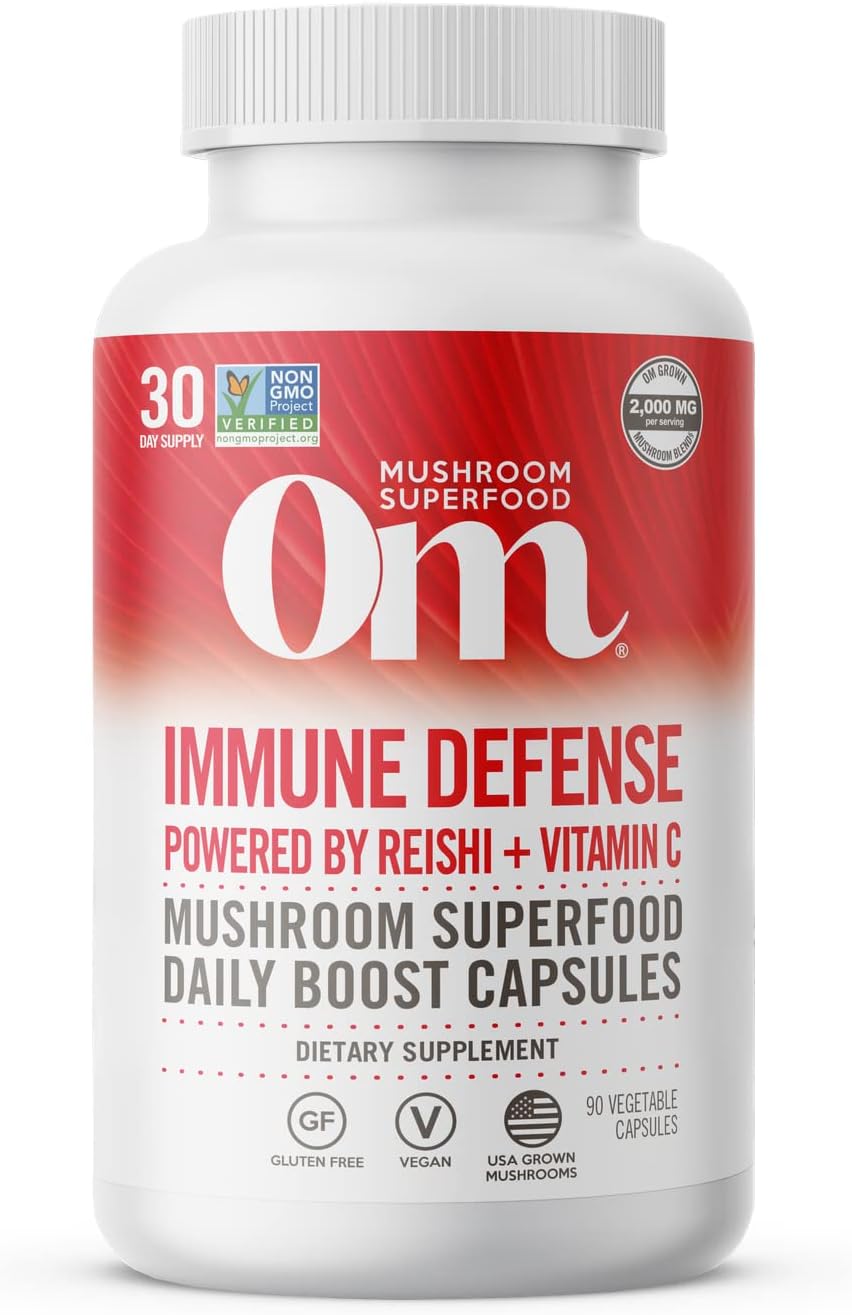 Immune Defense Mushroom Capsules Superfood Supplement, 90 Count, 30 Days, Mushroom Blend, Reishi, Turkey Tail, Maitake, Agaricus Blazei, Vitamin C, Vegan