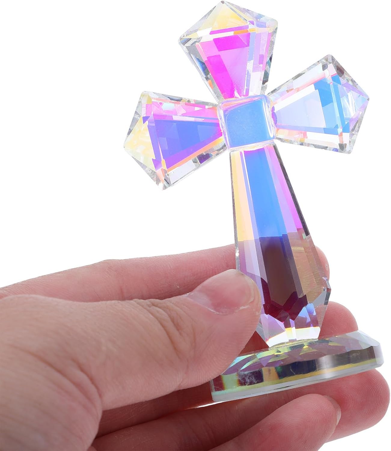 ibasenice Crystal Cross Statue Glass Table Crucifix Radiant Finish Portable Handheld Use Religious Prayer Crucifix Decoration for Spiritual Ceremonies and Prayer Space image 4