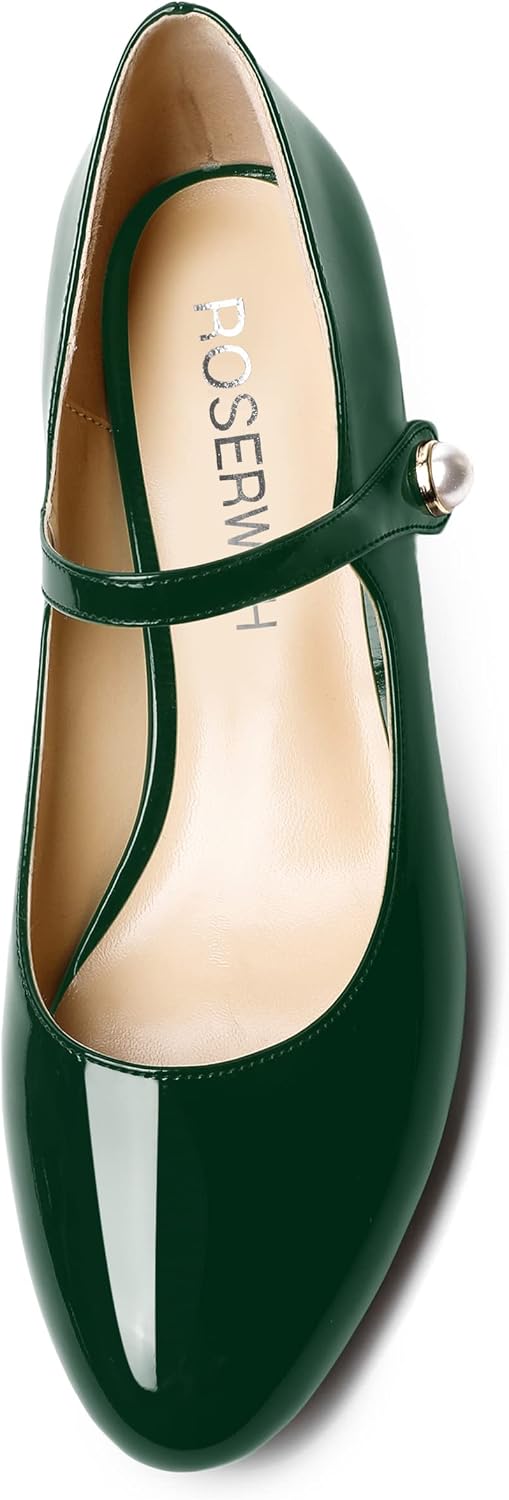 ROSERWISH Women's Ankle Strap Kitten Heel Boots - 2 Inch Heel, Patent Leather Party Boots