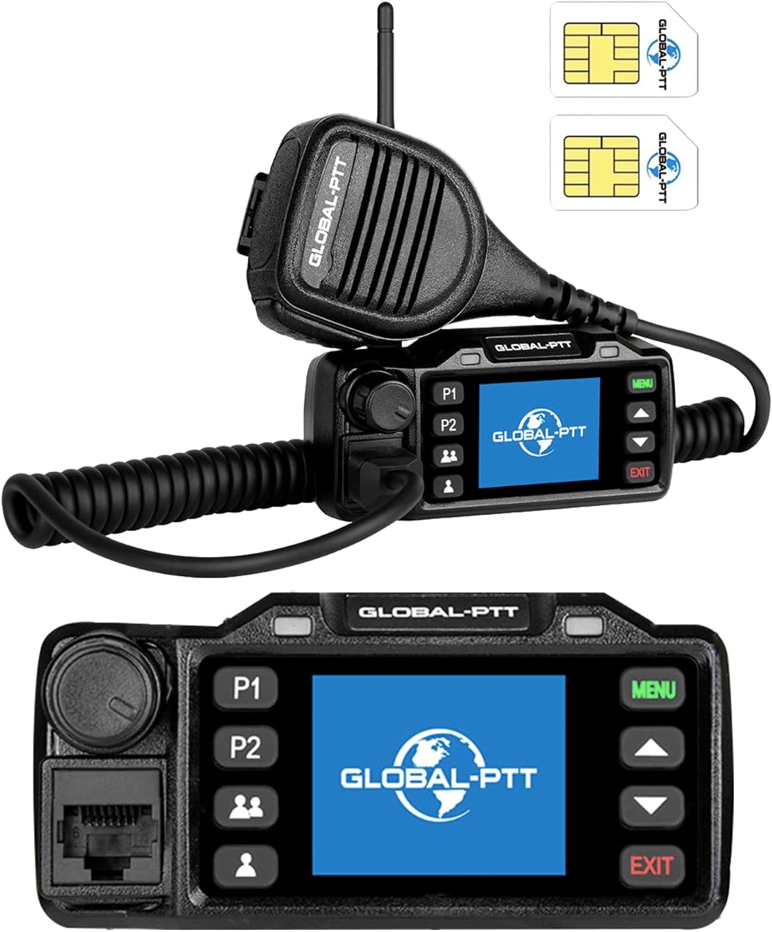 global-ptt V1 Mobile PoC Radio Unlimited Range, 2-Pack Professional Fixed-Mount Push-to-Talk Over Cellular 4G LTE Walkie Talkies Long Range for in-Vehicle Nationwide PTT Communication (2, V1)