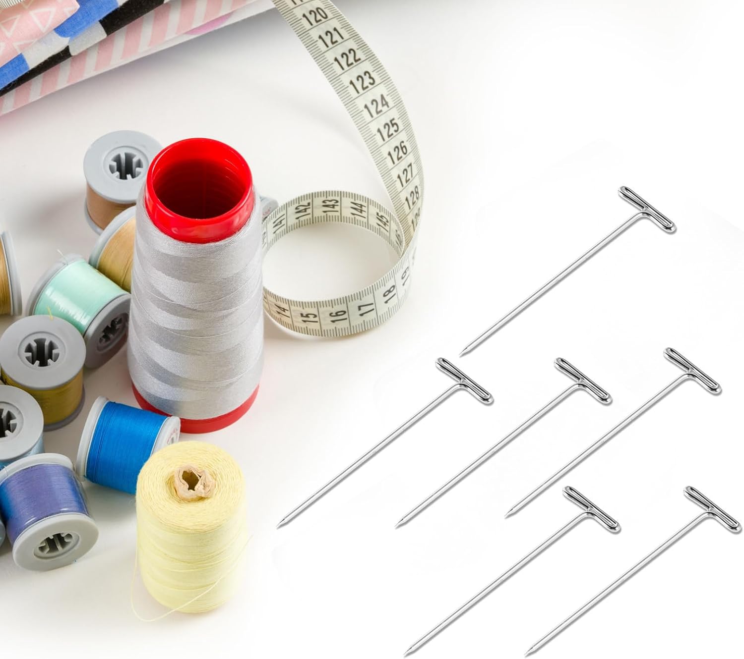 FRCOLOR 250pcs Stainless Steel T-Shaped Blocking Needles for Accurate Placement and Preventing Slippage, Portable Straight Pins for Fixing Sweaters and Garments in DIY Projects
