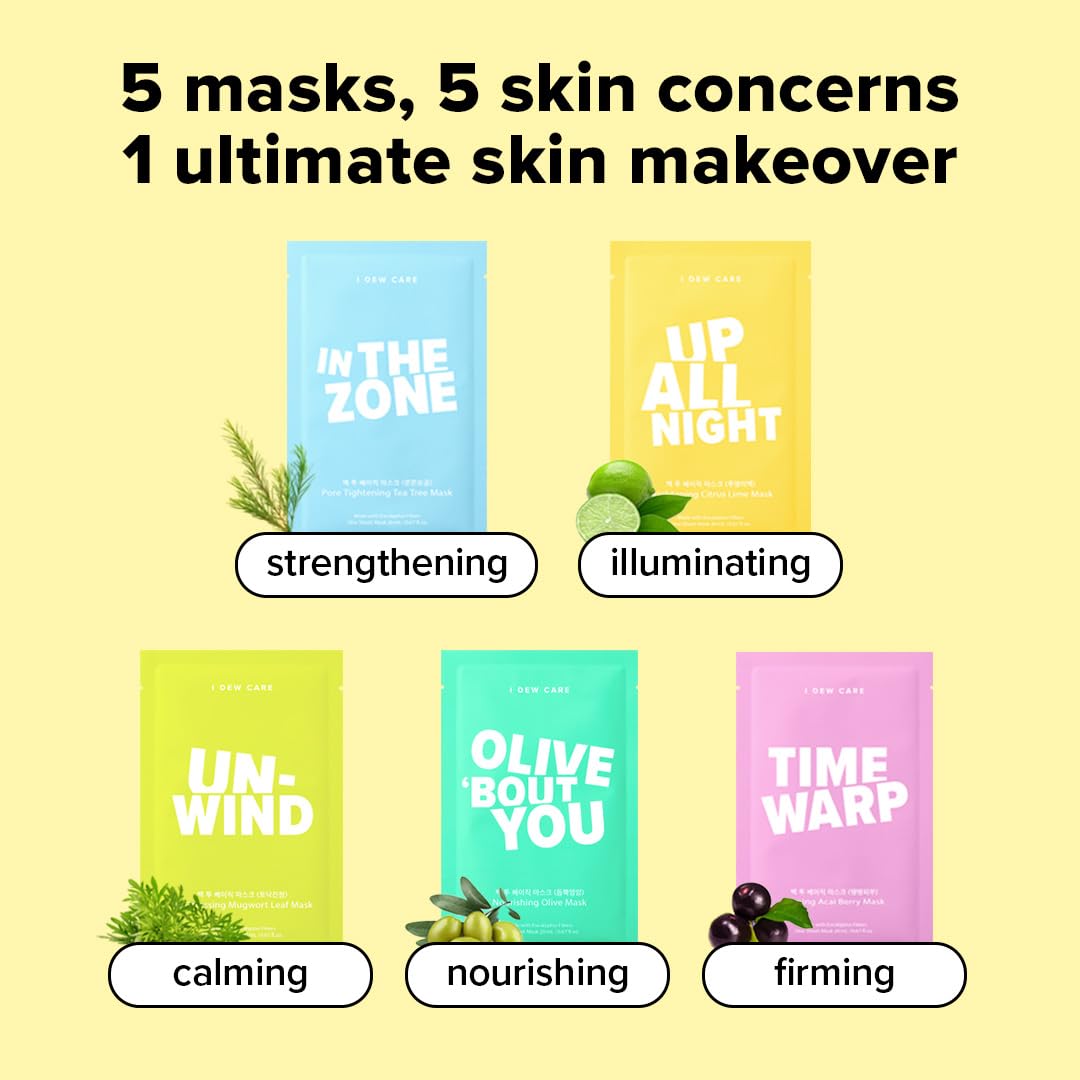 I DEW CARE Glass Skin Face Mask Variety Pack - Let's Do This Sheet | For Perfect Care Routine, Korean Face Masks Skincare, Olive Extract, Chamomile, Vitamin B3, Moisturizing, 5 Count 03 Let's Do This Sheet image 3 of 6 B09ZXVL8B1