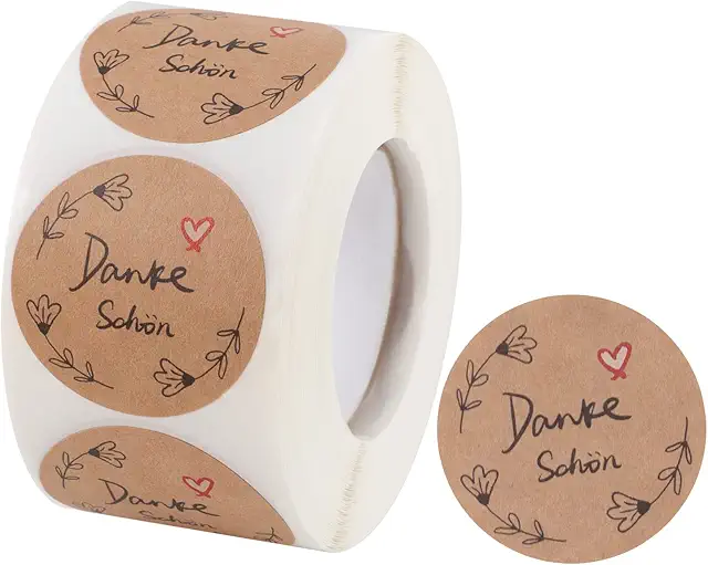 500 Stück Danke Aufkleber - Selbstklebende Dankeschön Etiketten aus Kraftpapier