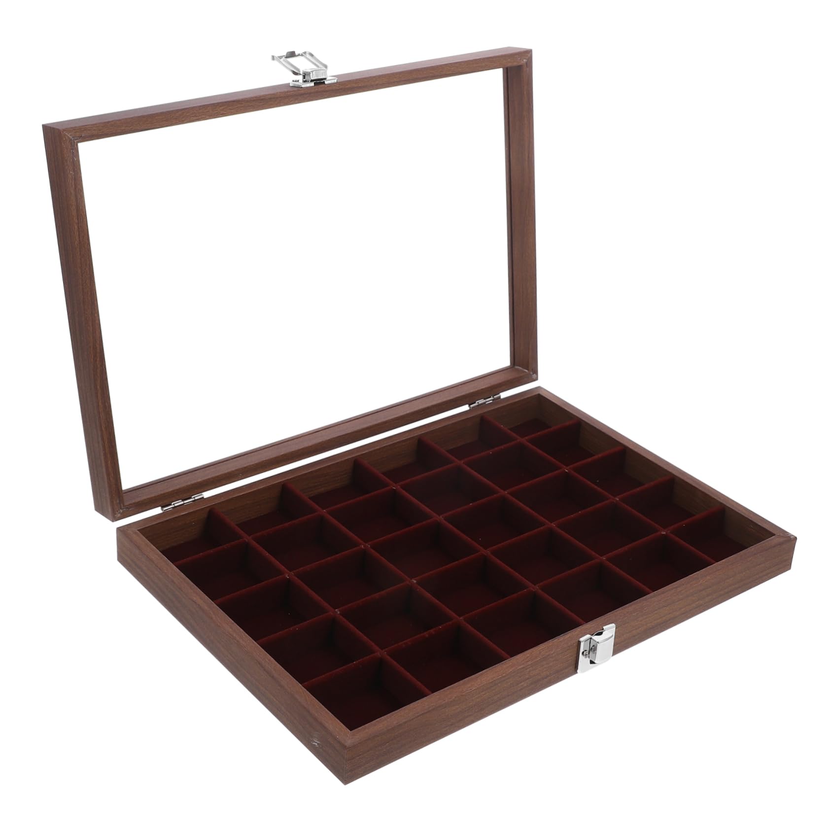 Boîte à Sachets de Thé Portable en Bois et Verre Marron pour Organiser Sachets de Thé avec 30 Compartiments Rectangulaires à Salle à Manger