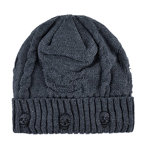 K KISSBAOBEI Unisex Men Women Skull Knitted Beanie Hats Cap for Winter (Gray)