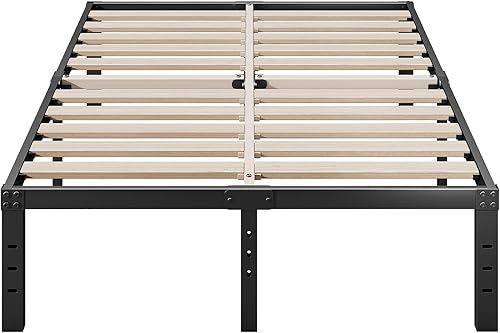ZIYOO Marco de cama de tamaño matrimonial, listones de madera de 3 pulgadas de ancho, 16 pulgadas de alto, soporte resistente de 3500 libras, no