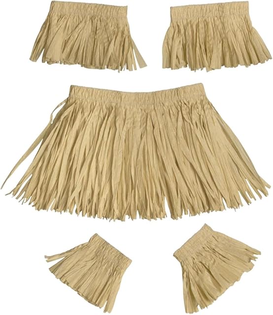 Foto 7 de 7 de BAUFAS Juego de falda hula con borlas, kit de falda de hierba raffia, faldas hawaianas para fiestas