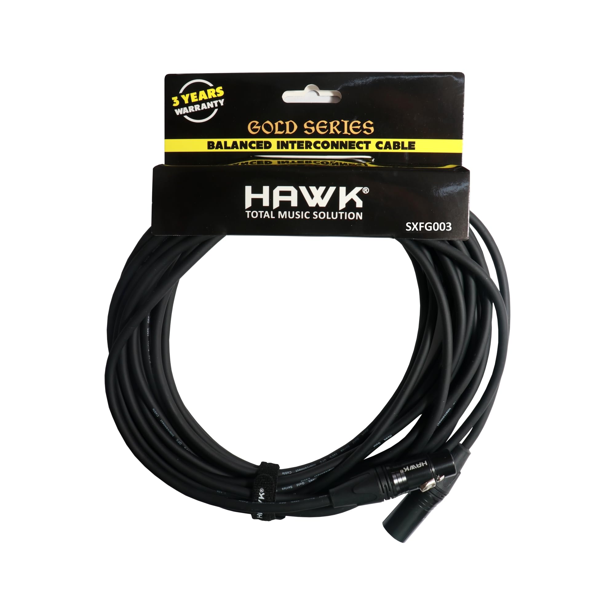 SXFG003 Gold Series XLR Male to XLR Female Balanced Mic Cable with Hawk Connectors, 1 meter length, Black Colour with Cable Tie.-image-46