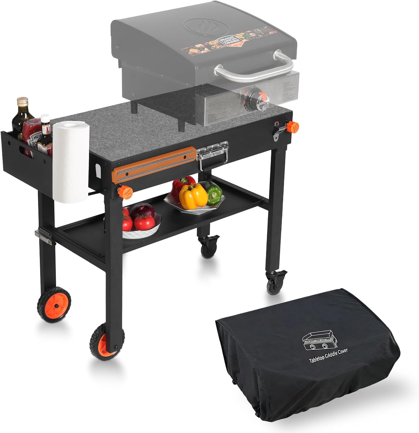 Grill Table for Blackstone 17/22 inch Griddle, Grill Cart with 22 inch Blackstone Griddle Cover, Griddle Stand with with Wheels, for Tailgating, Camping, RV