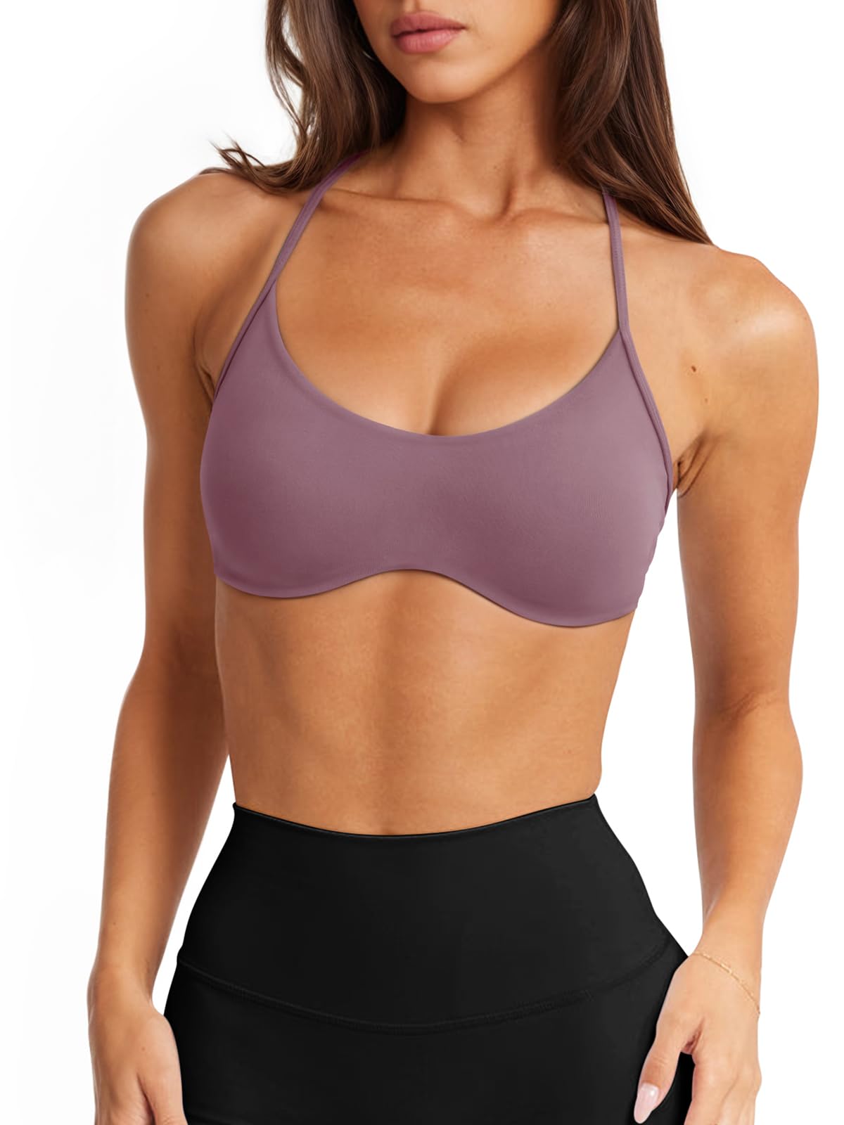 LASLULU Womens Sexy Y Back Sports Bra Padded Racerback Spaghetti Strap Workout Yoga Gym Athletic Bras Tops Bralettes