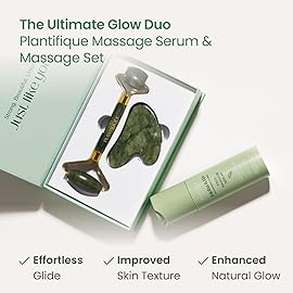 PLANTIFIQUE Jade Roller & Gua Sha Set - Real Jade Facial Tools for Skin Care Routine - Certified Face Massager for Radiant Skin