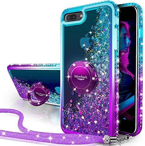 Miss Arts iPhone 7 Plus Case, iPhone 8 Plus Case, [Silverback] Moving Liquid Holographic Sparkle Glitter Case With Kickstand, Bling Diamond Bumper Ring Protective Case for Apple 8/7 Plus -Purple