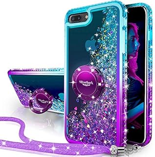 Miss Arts iPhone 7 Plus Case, iPhone 8 Plus Case, [Silverback] Moving Liquid Holographic Sparkle Glitter Case With Kickstand, Bling Diamond Bumper Ring Protective Case for Apple 8/7 Plus -Purple