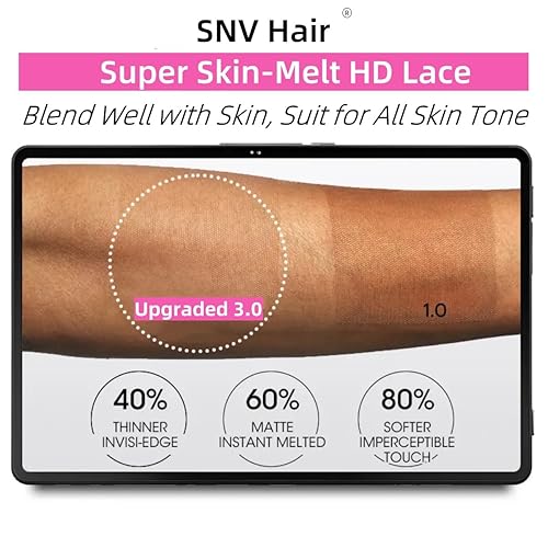 Miniatura 3 de snv Pelucas con cierre de encaje HD de 5 x 5, densidad de 220 grados blanqueados, nudos diminutos decolorados, línea capilar predepilada vívida,