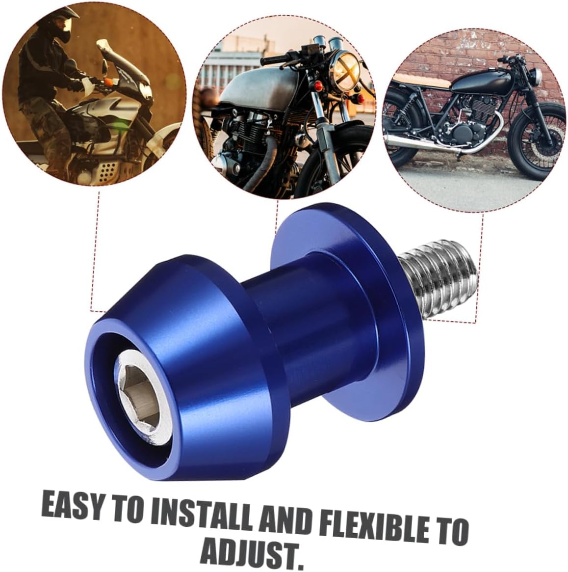UKCOCO 4pcs Cnc Blue 8mm Motorcycle Swing Arm Sliders Spools Stand Screws Universal Motorbike Swingarm Bobbins Replacement Parts for Rear Frame