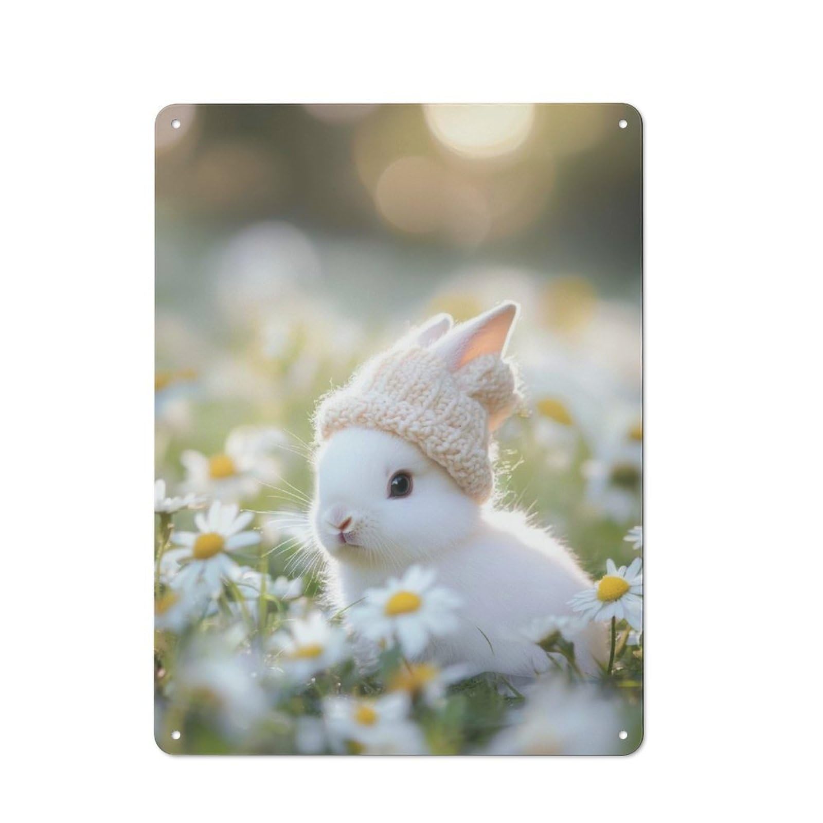 Cute Bunny in A Knit Hat Vintage Metal Wall Decor 40x30cm, Garage Metal Sign for Workshop, Basement, Shed Or Games Room