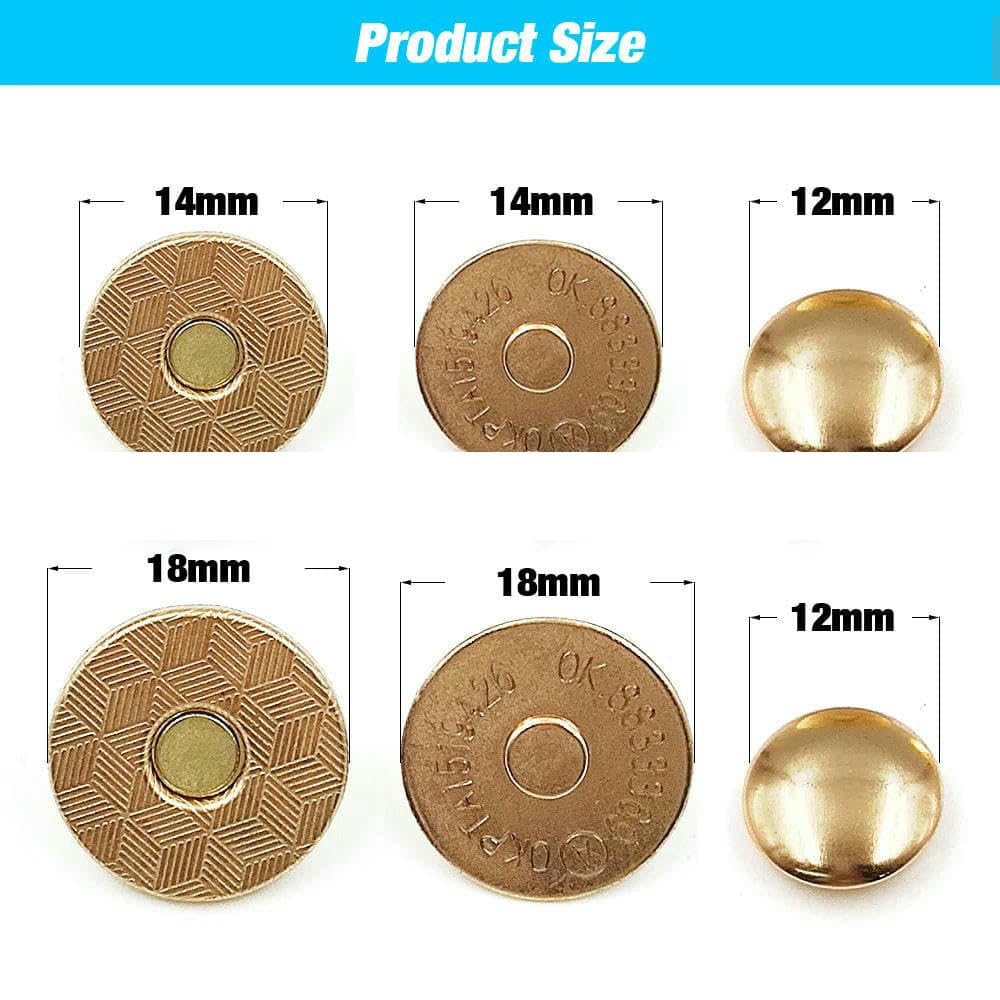 20 juegos/lote de botones magnéticos de 14,0 mm a 18 mm para bolsos, hebillas con broches magnéticos, con caja de herramientas para coser bolsos, cierres artesanales, cobre, 18 mm