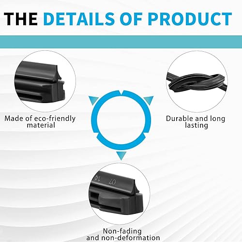 Vista 3 de ZOFFI Juego de 4 recambios de limpiaparabrisas híbridos de 22 + 18 pulgadas, 0.335 in de ancho con goma natural de nivel AAAA