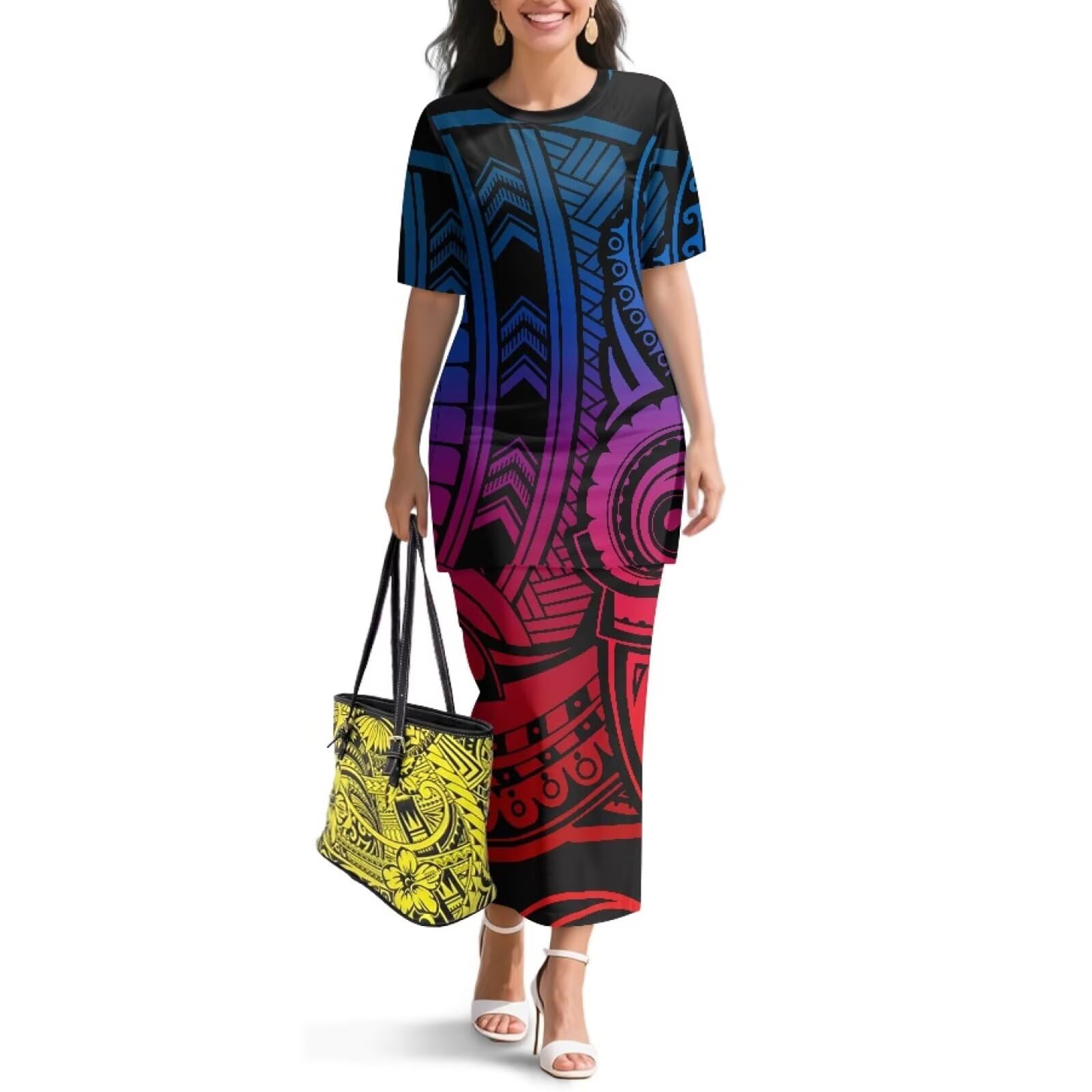 Samoa Puletasi Dress for Women Polynesian Top and Maxi Skirt Sets