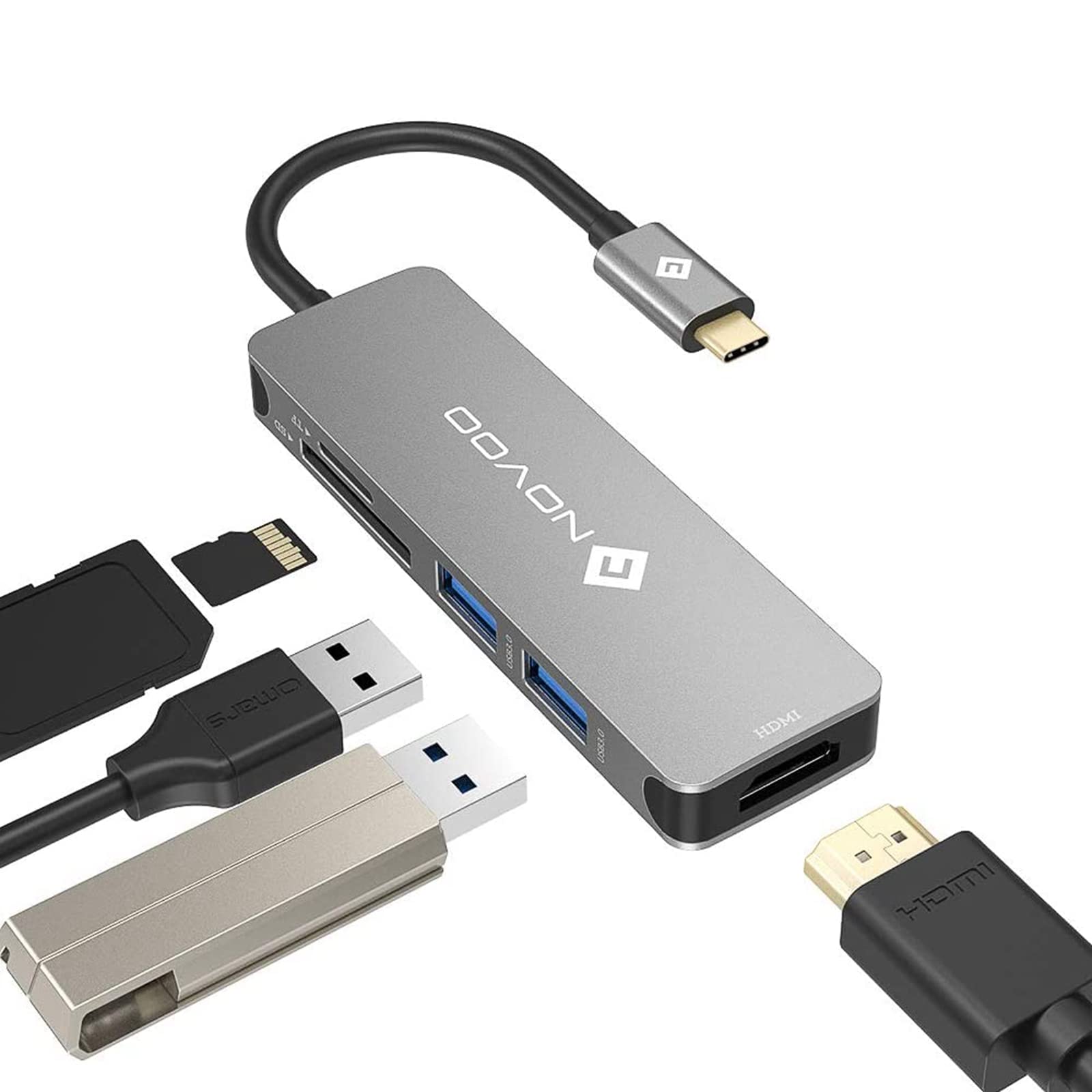 NOVOO 5 in1USB C Hub with HDMI 4K Adapter, 2 USB 3.0 Ports, 1 SD Memory Port, 1 microSD Card Reader for MacBook Pro 2019/2018, iMac 2017, Dark Grey (NVTCHD2USTGY-SJ) (B09CLF8L66) Amazon Price History, Amazon Price Tracker