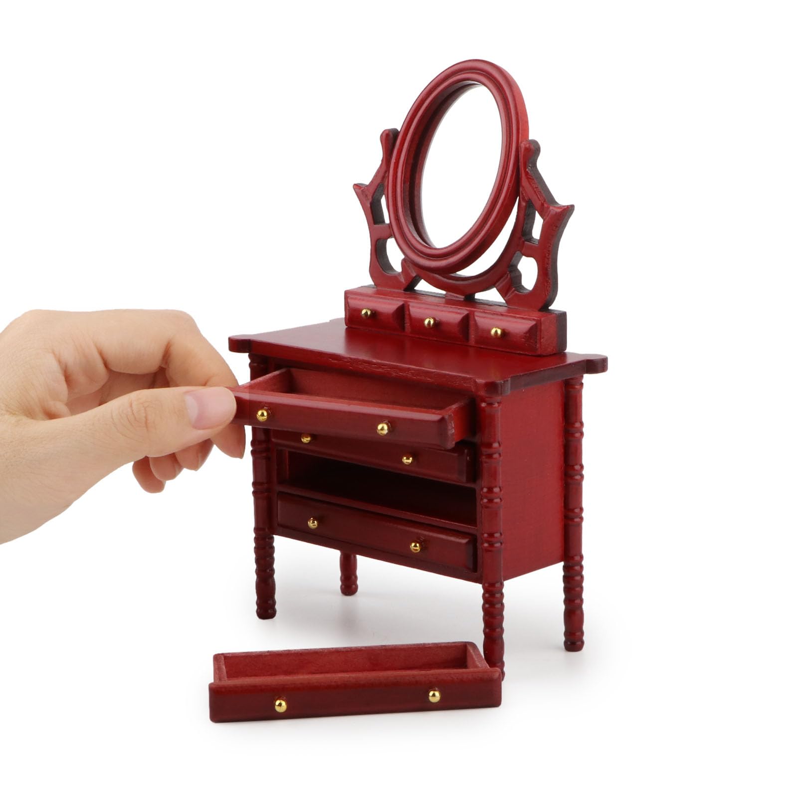 Coiffeuse miniature sans déformation en finition rouge laquée