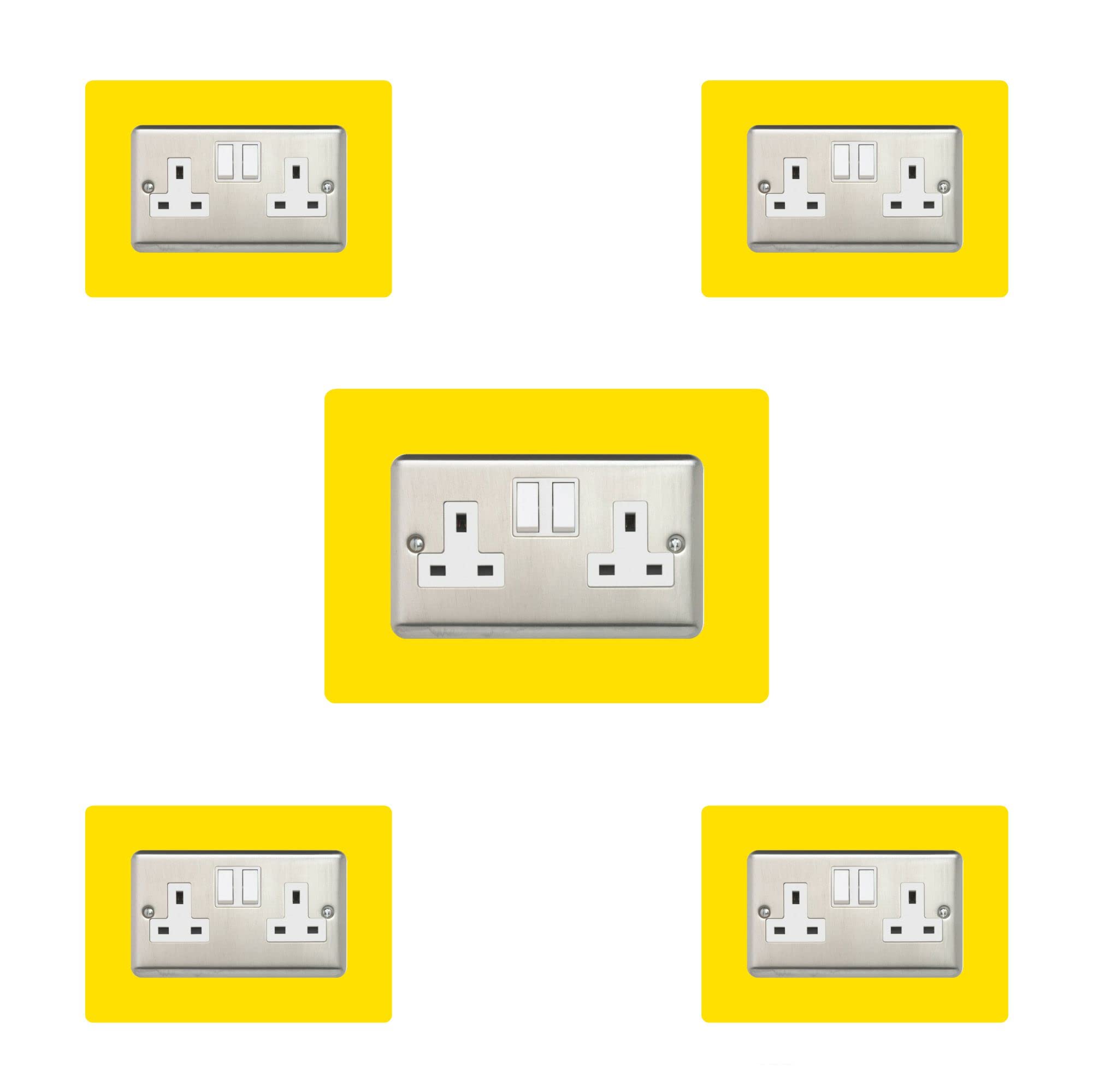 5X Double Socket Surround, Acrylic Back Panel or Plate, Protect Wall from Finger Prints, Colour:Yellow — image 1
