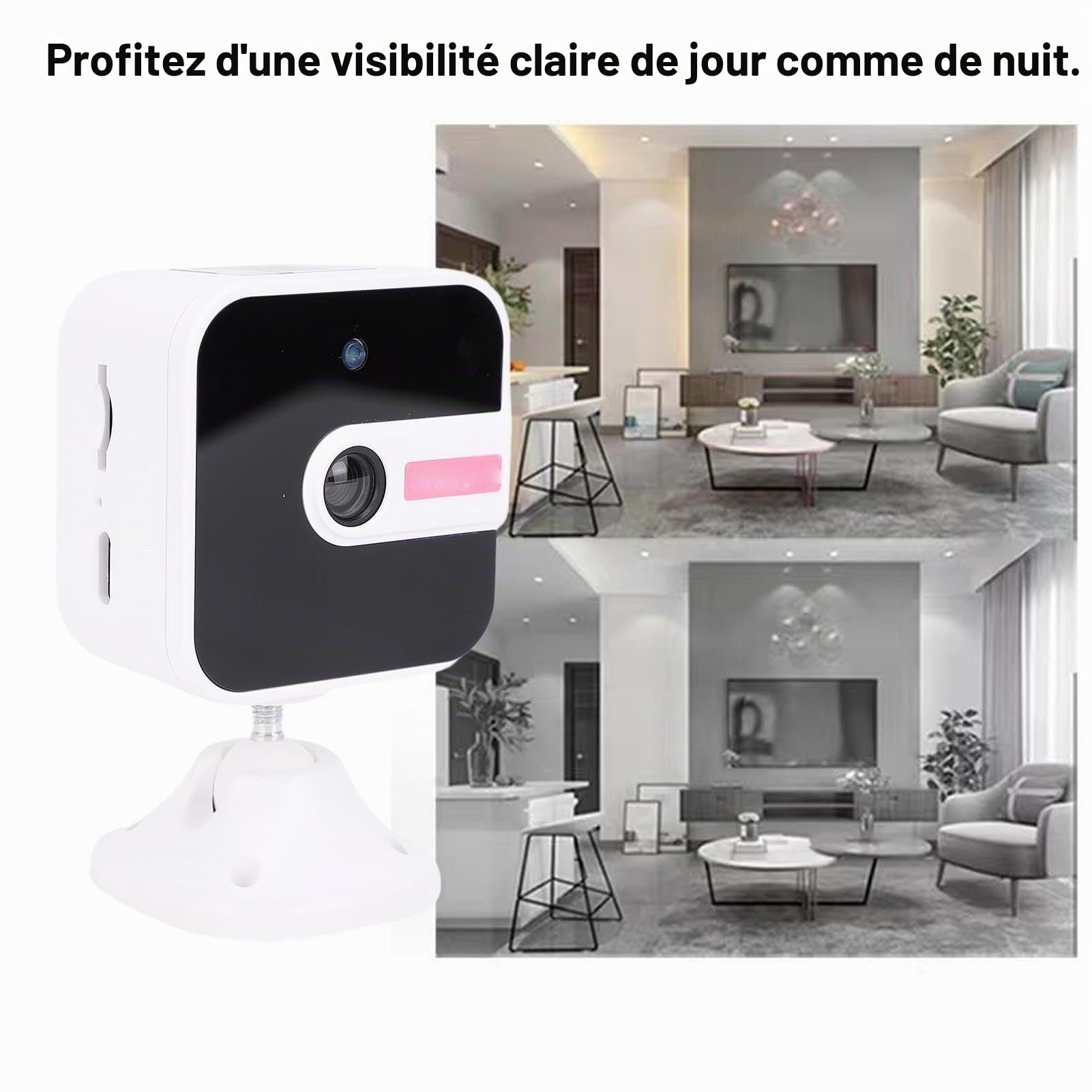 Denash Caméra de sécurité 2K, Intérieur WiFi à Piles avec une Conversation Bidirectionnelle et une Carte 32 Go Incluse pour la Surveillance à Domicile