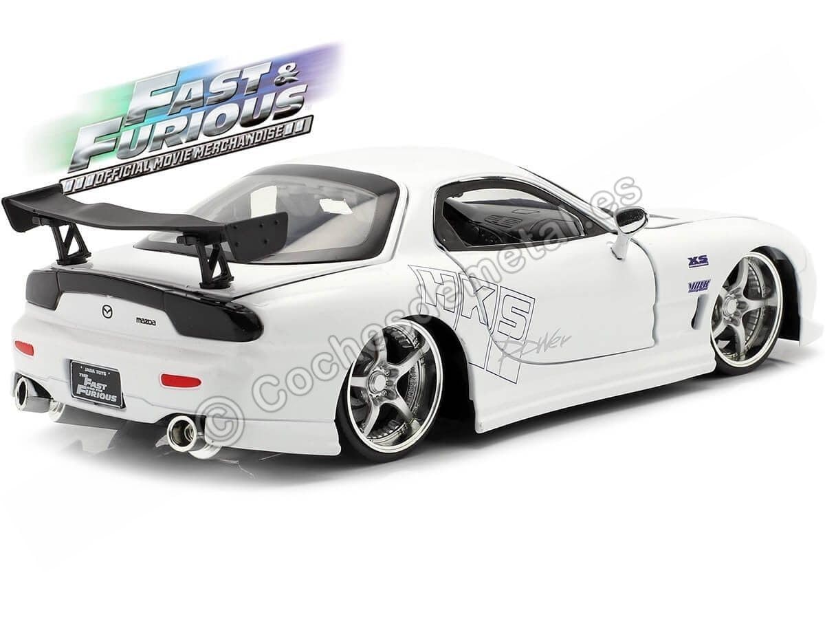 Jada Toys Fast & Furious 1993 Mazda RX-7 1:24 Scale Opening Doors Bonnet & Trunk White - Image 2