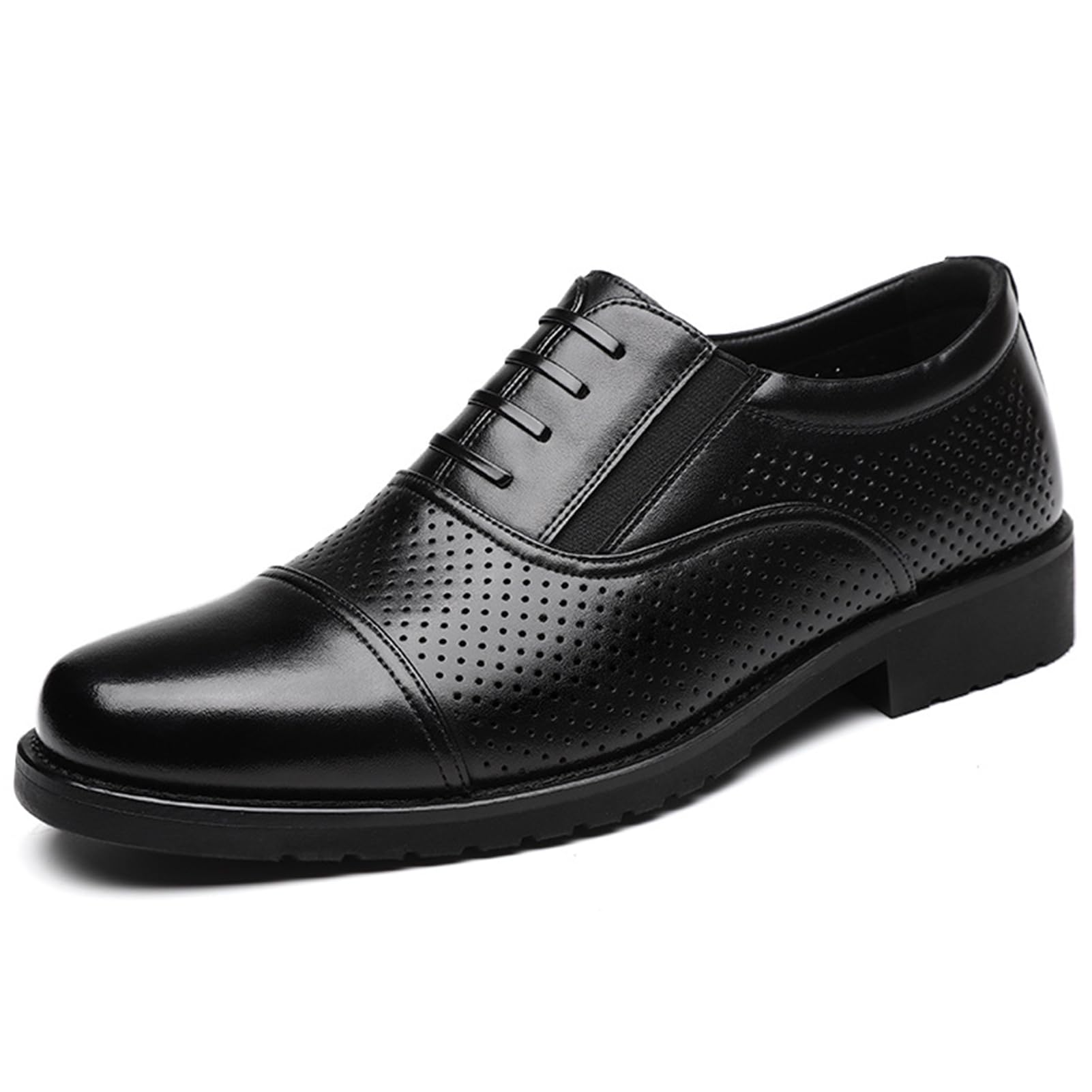 Mens Low Heel Derby Dress for Men Breathable Hollow Pointed Toe Lace-up Formal Tuxedo Business Shoes