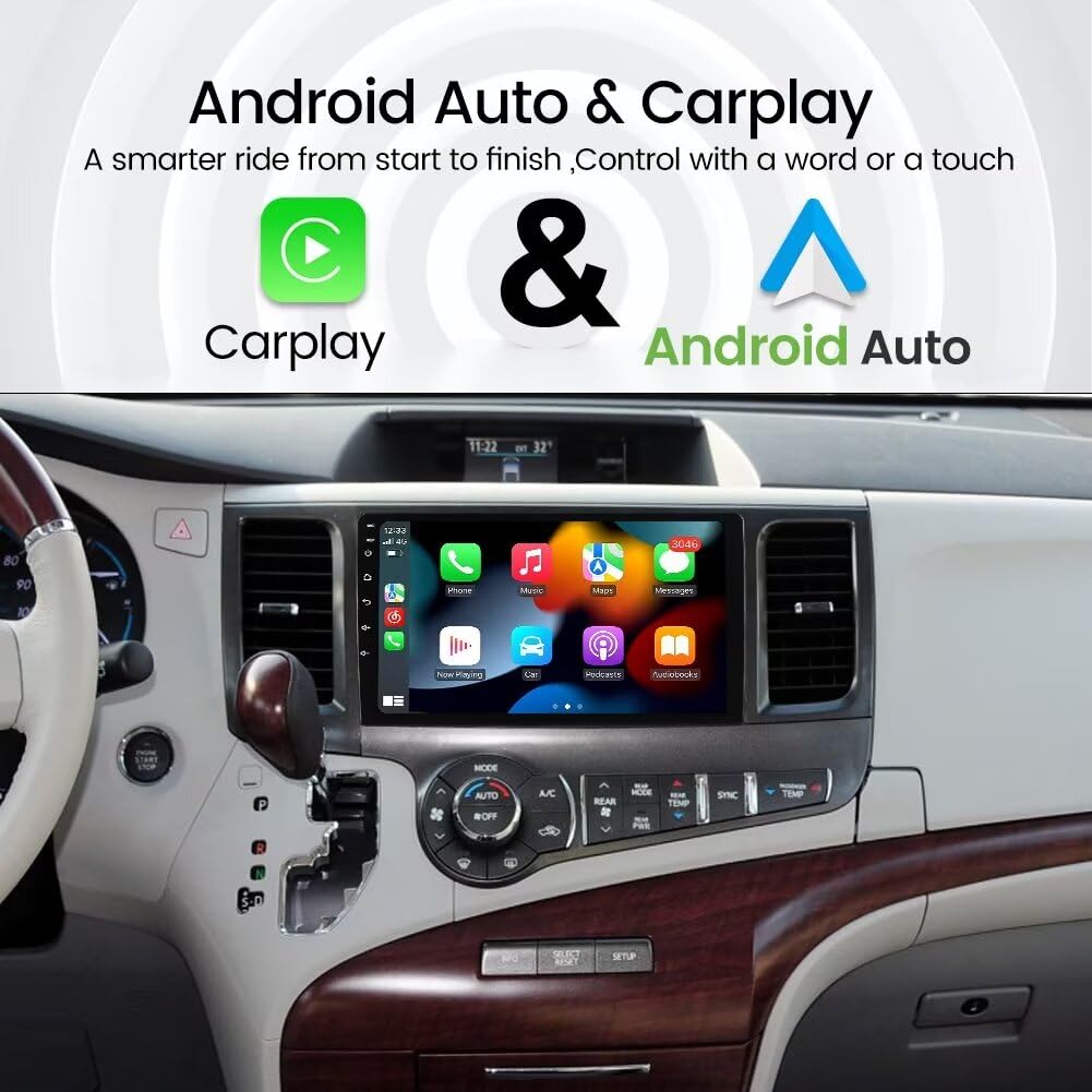 Biorunn Android 12 Car Stereo Double Din for Toyota Sienna 2011 2012 2013 2014, 9 Inch Octa Core Car Radio Wireless Wired Car-Play Android Auto GPS Navi IPS FM AM RDS DSP, 8GB RAM 256GB ROM