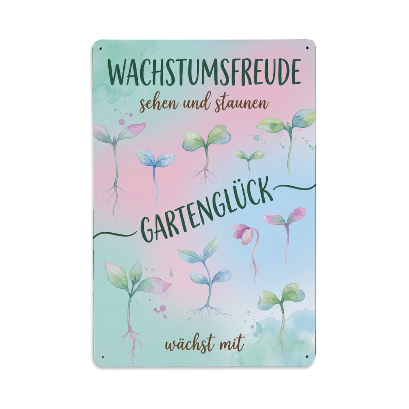 Watercolor Growing Joy Delightful Cozy Metal Tin Sign Plaque Wall Decor for Cafe, Club Bar, Office, Garden Metal Poster 8x12Inch