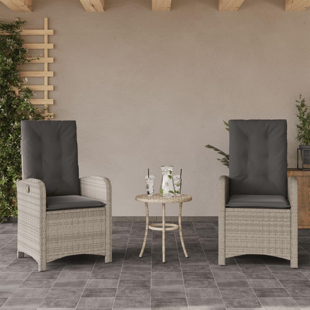 Poltrone reclinabili da giardino con cuscini grigio 2 pz rattan PE sedie da esterno resistente alle intemperie, poltrone per terrazze mobili da giardino, poltrone da giardino