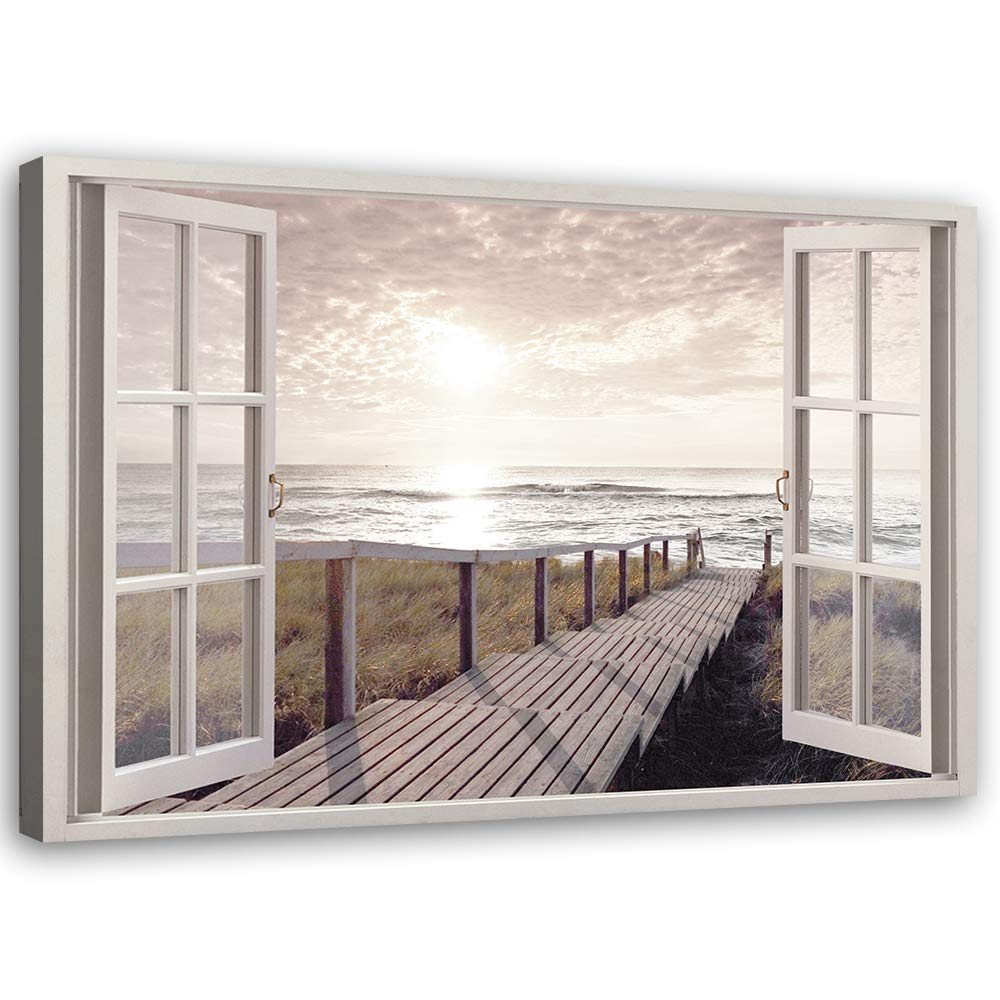 Feeby Viles - Leinwand Bilder - Fensterblick Natur- 120x80 cm- Deko Wohnzimmer - Wandbilder Schlafzimmer - Deko Aesthetic - Wand Deko - Leinwand Groß - Deko Zimmer - Leinwandbilder XXL