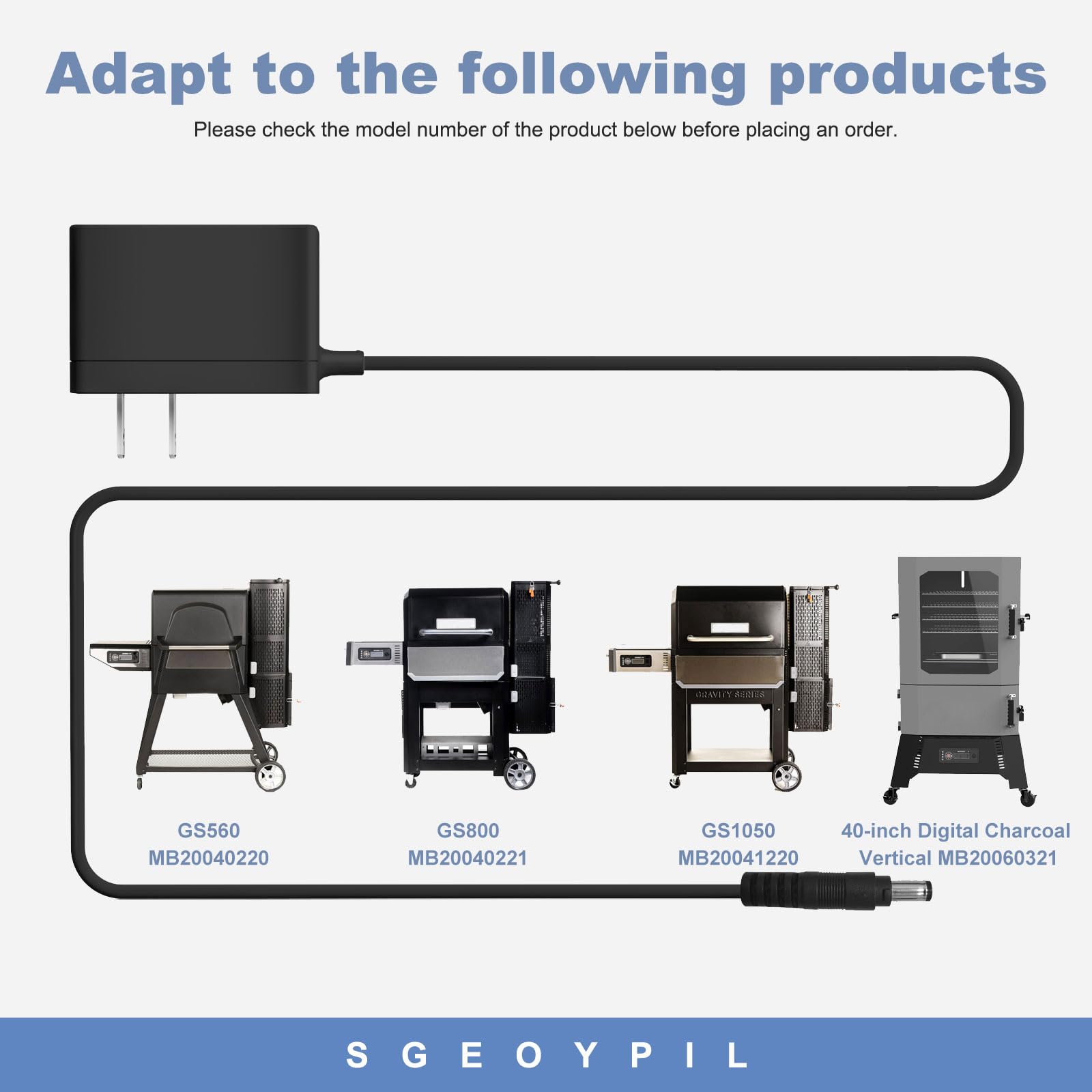 Charger Adapter Compatible with Masterbuilt Gravity 560/800/1050 Series Digital Char-Griller Electric Smokers Barbecue Charcoal Outdoor Grill Power Supply Cord Replacement Part 9004190216