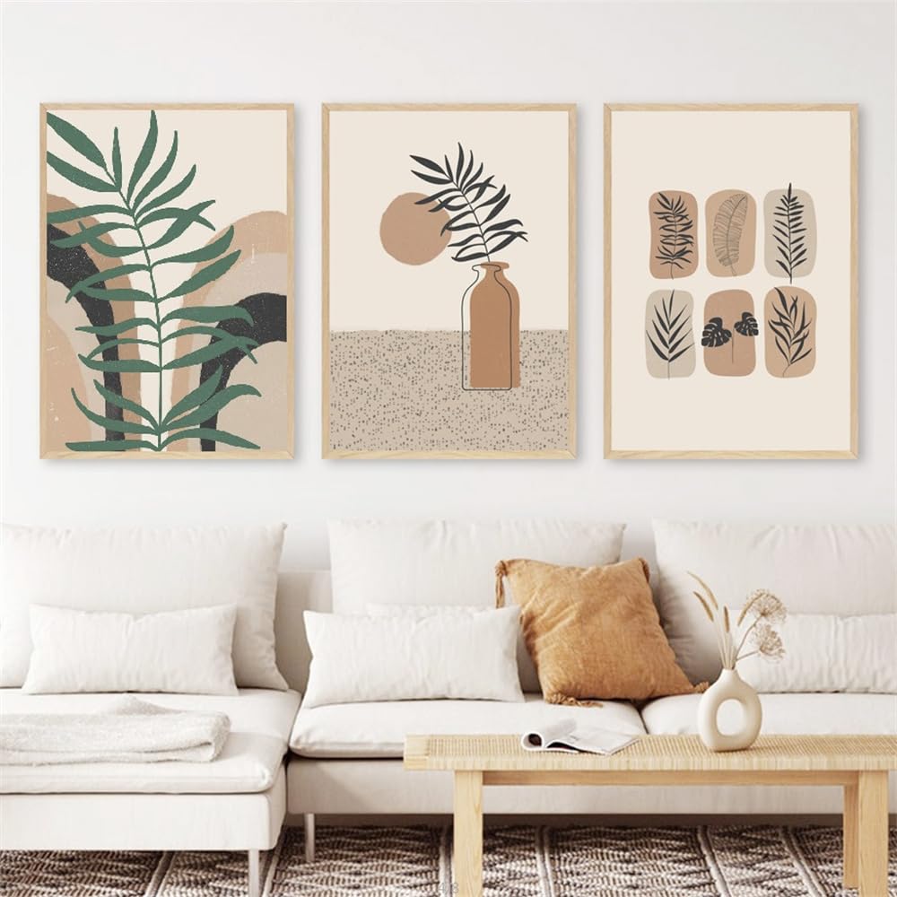 WBYZAC Wall Pictures-Abstract Geometric Vintage Botanical Boho Posters Wall Art Pictures Nordic Bedroom Kitchen Living Room Decor Prints Canvas Painting-30 * 50cm*3PCS (No Frame)