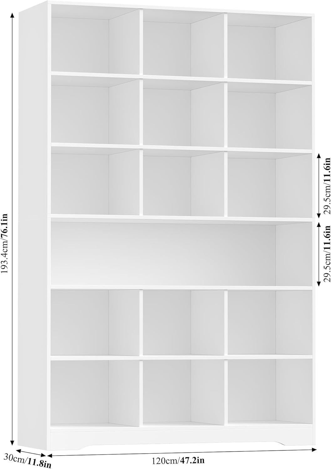 FINETONES 76” Tall Bookshelf with Storage, 6 Tier White Bookcase with 16 Open Display Shelves, Triple Wide Large Bookshelves and Bookcases, Wood Book Shelf Storage Cabinet for Home Office (White)