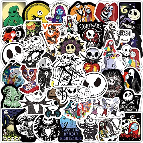 LYLSDSB 50 Pcs The Nightmare Before Christmas Stickers Thriller Horror Tim Burton's Halloween Stickers for Skateboard Luggage Computer Bumper Helmet Car Motorcycle Laptop Water Bottle Graffiti Decals