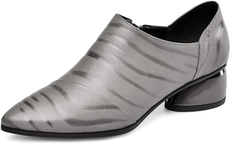 TinaCus Women's Printed Genuine Leather Handmade Pointed Toe Side Zipper Casual Pumps Shoes with Low Heels