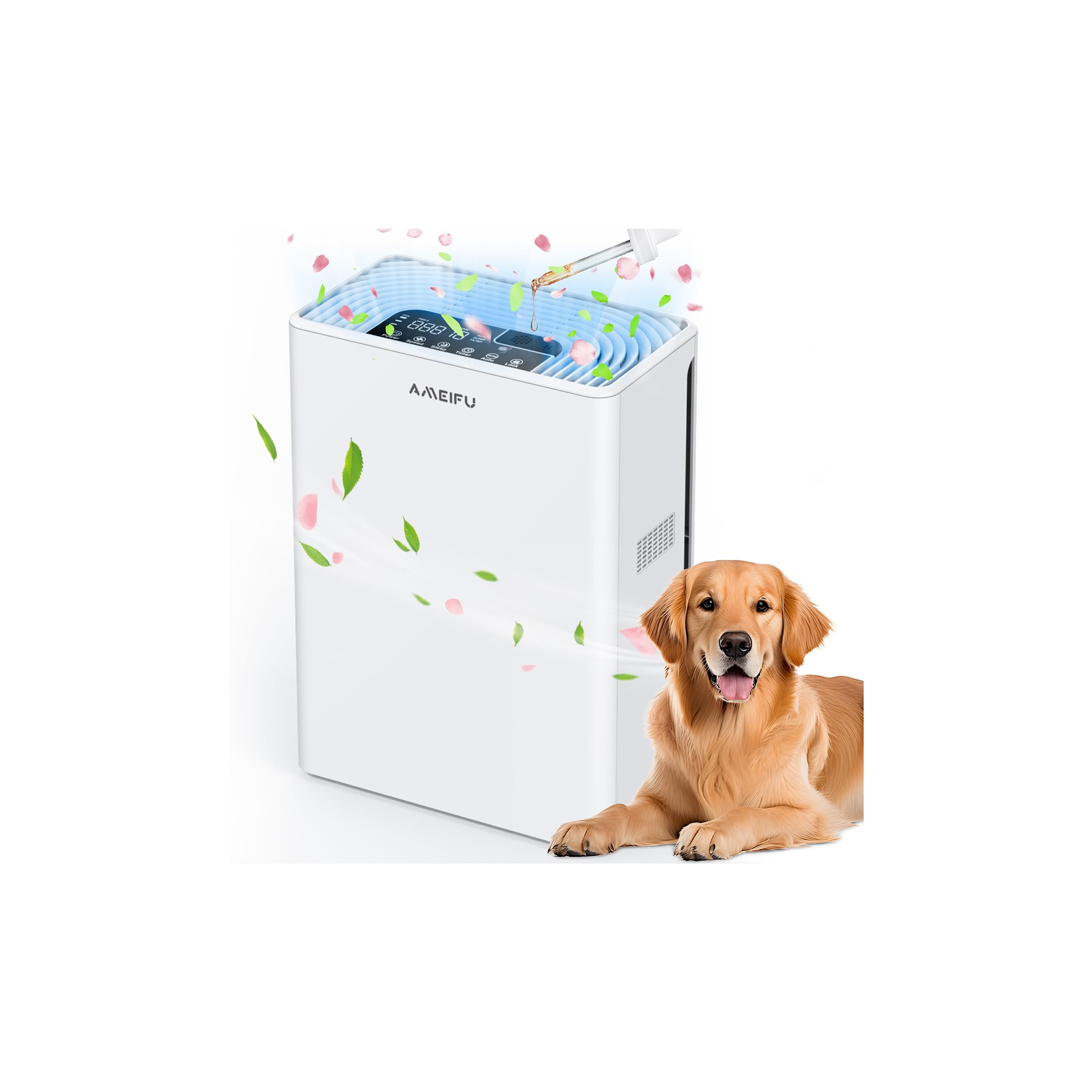 AMEIFU Air Purifiers for Home Large Room up to 2300sq.ft, H13 True Hepa Air Purifiers for Pets Hair, Dander, Smoke, Pollen, 3 Fan Speeds, 5 Timer Air Cleaner
