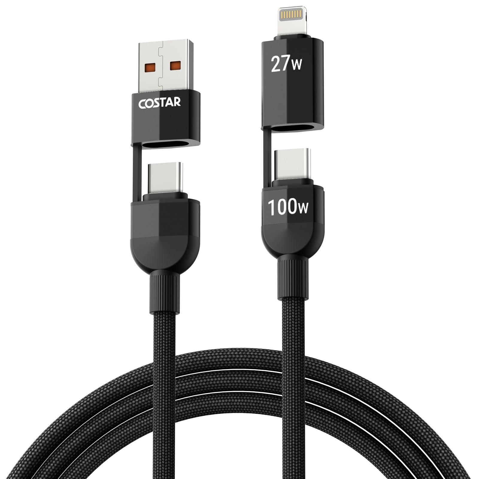 COSTAR 4-in-1 100W Charging Cable|USB-A,Type-C,Fast Charging,480Mbps Data Transfer,Data Sync|Compatible with Android & iOS Smartphones,Tablet/Ipads & Macbook-image-21
