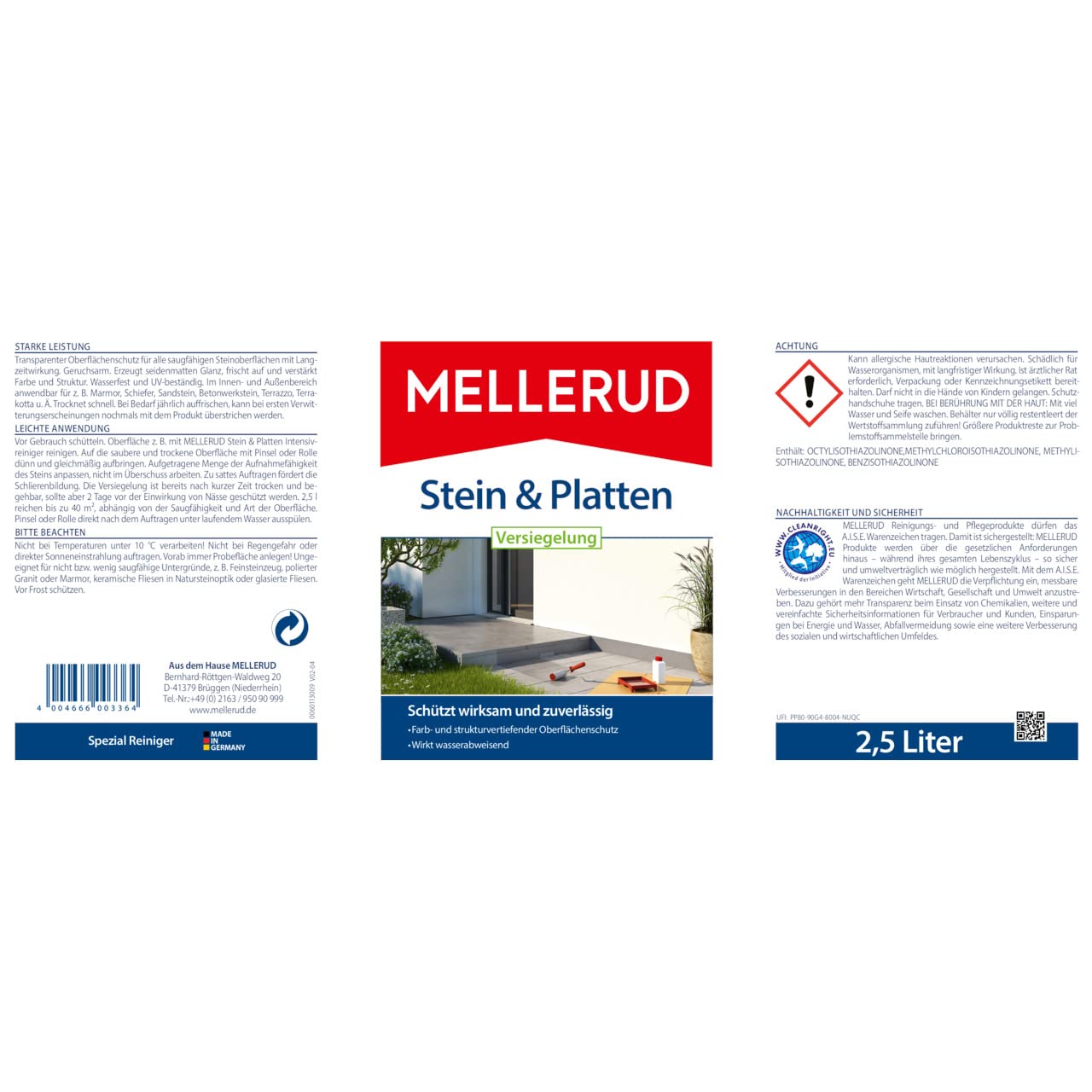 MELLERUD Sellador de piedra y losas | 1 x 2,5 l | Protección impermeable y resistente a la luz de superficies absorbentes en interiores y exteriores