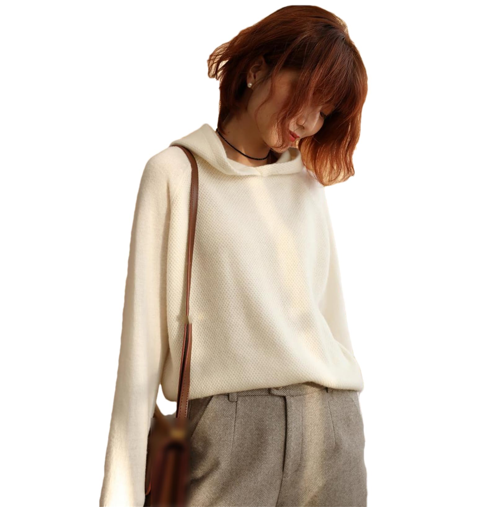 Autunno Inverno Maglione di Cashmere Maniche Lunghe Con Cappuccio Maglione di Lana Delle Donne Tinta Unita Allentato Spessa Maglione