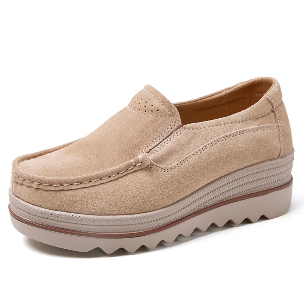 YING LAN Women Slip On Loafers Comfort Suede Moccasins Wide Low Top Shoes